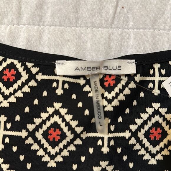 Amber Blue L Black Ivory Multicolored Contrast Sleeveless Light Shift Dress - Picture 9 of 10